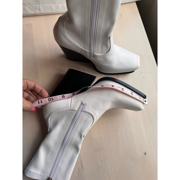 Stella McCartney white western sock stretch ankle BLOCK HEEL BOOTS 38/ US 8 - Picture 8 of 16